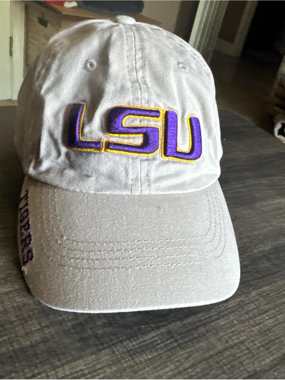 LSU TIGERS Russell Athletic Baseball Hat Cap Strap Back Embroidered Gray